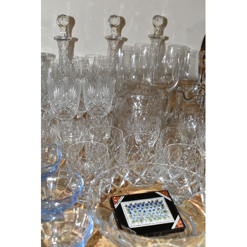 357 - A GROUP OF GLASS WARES, to include a Victorian Nailsea style double gimmel flask with white feathere... 