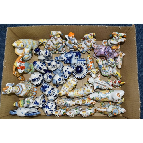 363 - A BOX OF RUSSIAN CERAMIC FIGURES, to include fourteen Gzhel and similar figures of animals and peopl... 