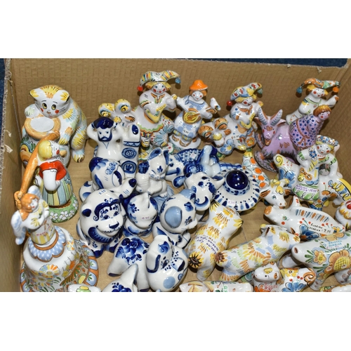 363 - A BOX OF RUSSIAN CERAMIC FIGURES, to include fourteen Gzhel and similar figures of animals and peopl... 