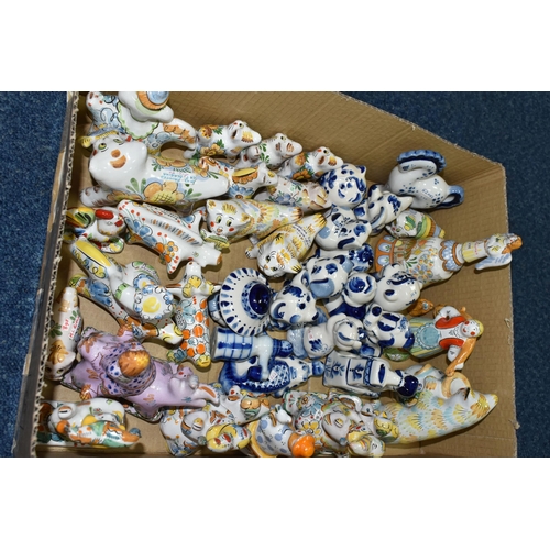 363 - A BOX OF RUSSIAN CERAMIC FIGURES, to include fourteen Gzhel and similar figures of animals and peopl... 