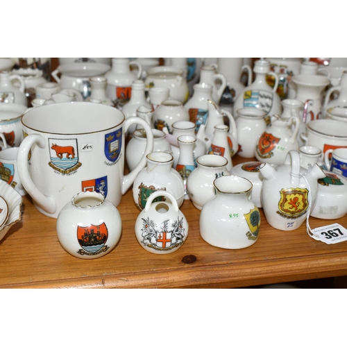 367 - A LARGE QUANTITY OF W.H.GOSS CRESTED WARE CHINA, comprising vases, pots, jugs, bowls, a City of Well... 