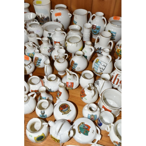 367 - A LARGE QUANTITY OF W.H.GOSS CRESTED WARE CHINA, comprising vases, pots, jugs, bowls, a City of Well... 