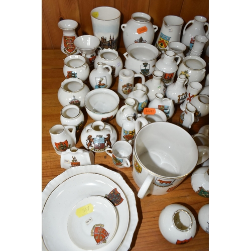 367 - A LARGE QUANTITY OF W.H.GOSS CRESTED WARE CHINA, comprising vases, pots, jugs, bowls, a City of Well... 