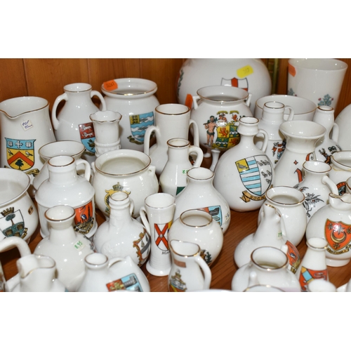 367 - A LARGE QUANTITY OF W.H.GOSS CRESTED WARE CHINA, comprising vases, pots, jugs, bowls, a City of Well... 