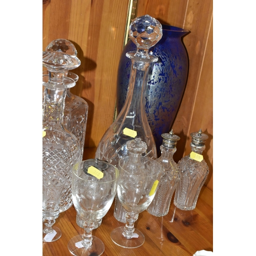 368 - A GROUP OF CUT CRYSTAL AND A ROYAL BRIERLY STUDIO GLASS VASE, iridescent blue, height 30cm, a three ... 