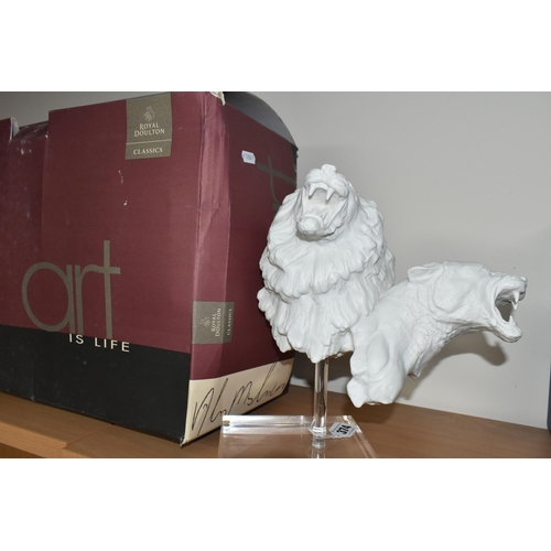 374 - A BOXED LIMITED EDITION ROYAL DOULTON CLASSICS 'LIONS' PARIAN WARE SCULPTURE, of the heads of a lion... 