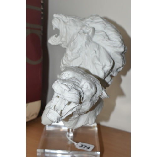 374 - A BOXED LIMITED EDITION ROYAL DOULTON CLASSICS 'LIONS' PARIAN WARE SCULPTURE, of the heads of a lion... 