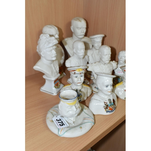 375 - A COLLECTION OF WORLD WAR ONE CRESTED WARE BUSTS, eleven pieces to include King George V, Lord Kitch... 