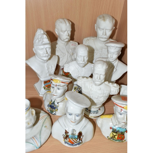 375 - A COLLECTION OF WORLD WAR ONE CRESTED WARE BUSTS, eleven pieces to include King George V, Lord Kitch... 