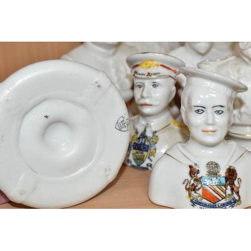 375 - A COLLECTION OF WORLD WAR ONE CRESTED WARE BUSTS, eleven pieces to include King George V, Lord Kitch... 