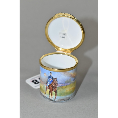 378 - A PETER GRAVES (HERITAGE COLLECTIONS ENGLISH ENAMEL BOXES) CYLINDRICAL BOX WITH HINGED COVER, hand p... 