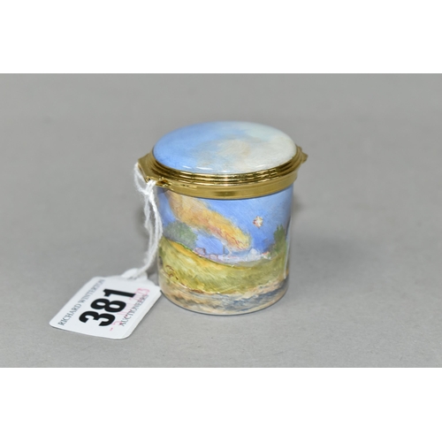 381 - A PETER GRAVES (HERITAGE COLLECTIONS ENGLISH ENAMEL BOXES) CYLINDRICAL BOX WITH HINGED COVER, hand p... 