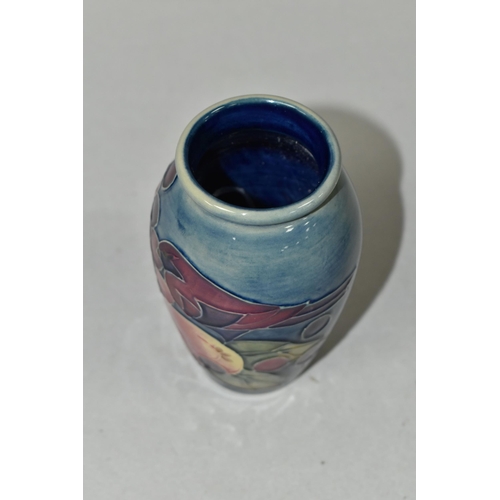 392 - A MOORCROFT POTTERY 'FINCHES' VASE, of baluster form, the graduating blue ground decorated in the Fi... 