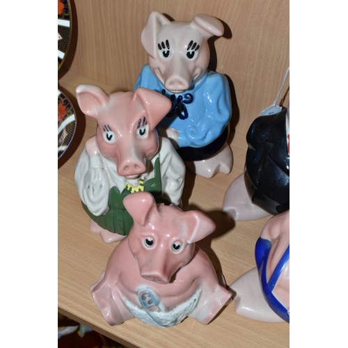 401 - FIVE WADE NAT WEST PIG MONEY BOXES, comprising Woody, Annabel, Maxwell, Lady Hilary, and Sir Nathani... 