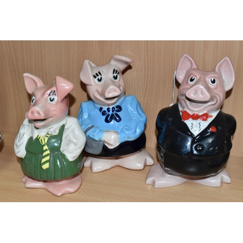 401 - FIVE WADE NAT WEST PIG MONEY BOXES, comprising Woody, Annabel, Maxwell, Lady Hilary, and Sir Nathani... 