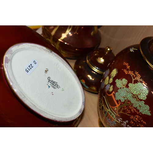 404 - A GROUP OF 'ROUGE ROYALE' CARLTON WARE, comprising a twin handled dish decorated with three flying m... 