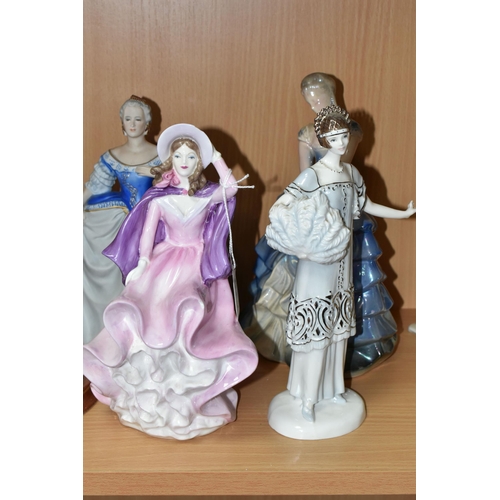 410 - A GROUP OF FIGURINES, comprising Coalport Ladies of Fashion Colleen (bonnet and dress chipped), Roya... 