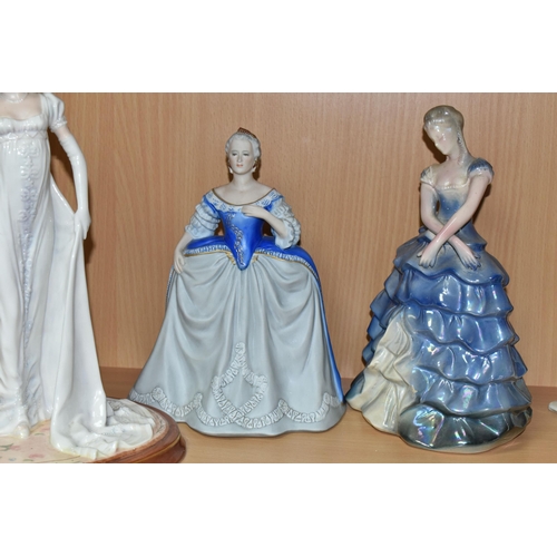 410 - A GROUP OF FIGURINES, comprising Coalport Ladies of Fashion Colleen (bonnet and dress chipped), Roya... 