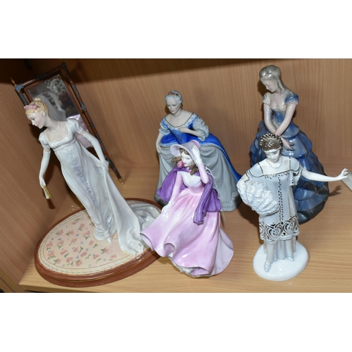 410 - A GROUP OF FIGURINES, comprising Coalport Ladies of Fashion Colleen (bonnet and dress chipped), Roya... 