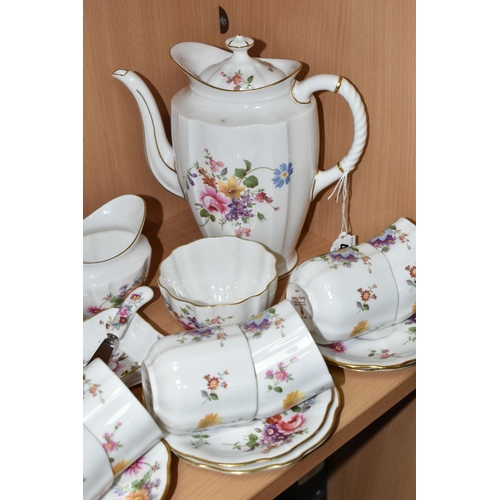 411 - THIRTY FOUR PIECES OF ROYAL CROWN DERBY 'DERBY POSIES' TEA AND COFFEE WARES, comprising a coffee pot... 