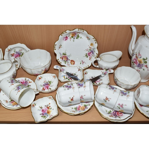 411 - THIRTY FOUR PIECES OF ROYAL CROWN DERBY 'DERBY POSIES' TEA AND COFFEE WARES, comprising a coffee pot... 