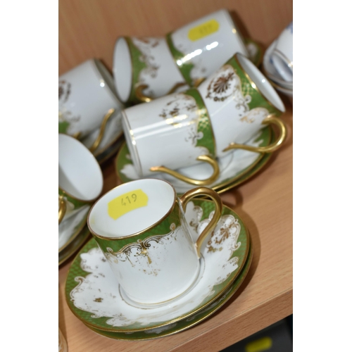 419 - A COLLECTION OF COFFEE WARE, comprising a Coalport cabinet Demitasse yellow and white 5879 pattern c... 