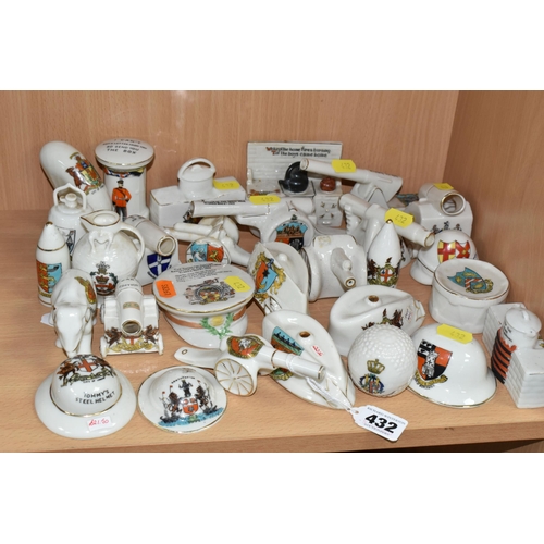 432 - A COLLECTION OF ASSORTED CRESTED WARE, decorated with WW1 detail, comprising a Clifton china Tommy's... 