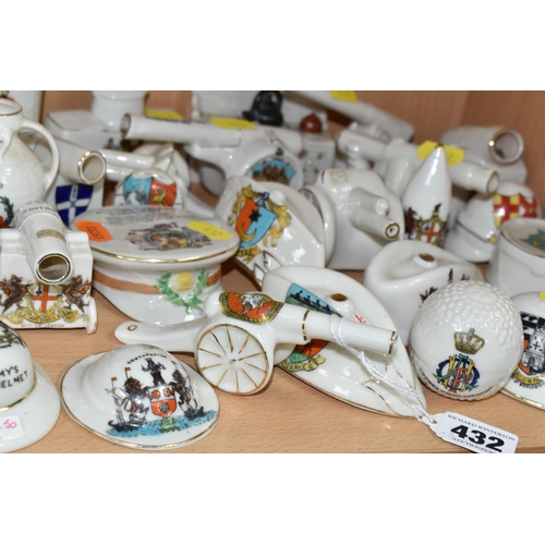 432 - A COLLECTION OF ASSORTED CRESTED WARE, decorated with WW1 detail, comprising a Clifton china Tommy's... 