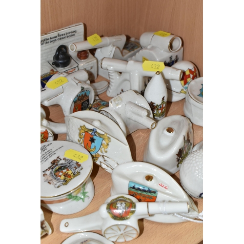 432 - A COLLECTION OF ASSORTED CRESTED WARE, decorated with WW1 detail, comprising a Clifton china Tommy's... 