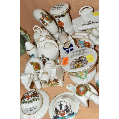 432 - A COLLECTION OF ASSORTED CRESTED WARE, decorated with WW1 detail, comprising a Clifton china Tommy's... 