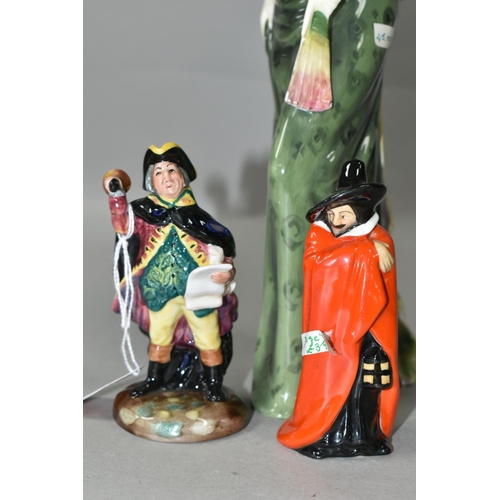 433 - THREE ROYAL DOULTON FIGURES, comprising Town Crier HN3261, height 11cm, Guy Fawkes HN3271, A La Mode... 