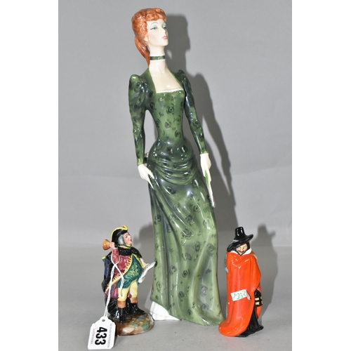 433 - THREE ROYAL DOULTON FIGURES, comprising Town Crier HN3261, height 11cm, Guy Fawkes HN3271, A La Mode... 