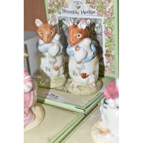 435 - FOURTEEN BOXED ROYAL DOULTON BRAMBLY HEDGE FIGURES, comprising three 'Dusty And Baby' DBH26, 'Mrs Sa... 