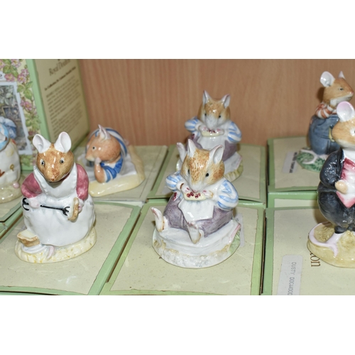 435 - FOURTEEN BOXED ROYAL DOULTON BRAMBLY HEDGE FIGURES, comprising three 'Dusty And Baby' DBH26, 'Mrs Sa... 