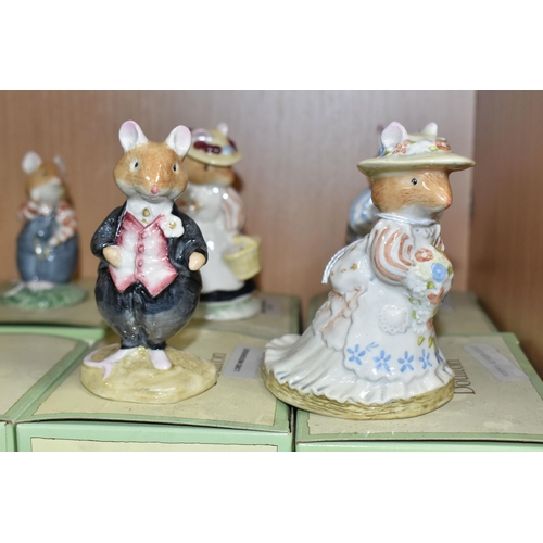 435 - FOURTEEN BOXED ROYAL DOULTON BRAMBLY HEDGE FIGURES, comprising three 'Dusty And Baby' DBH26, 'Mrs Sa... 