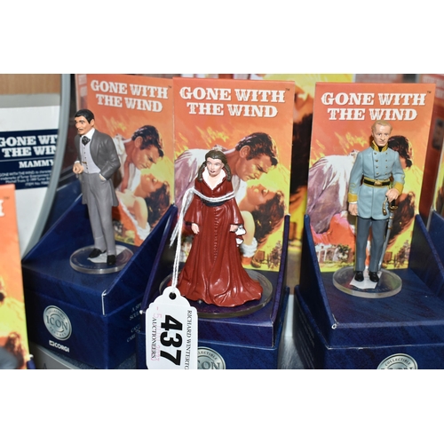 437 - A SET OF CORGI COLLECTABLE ICON FIGURES AND DISPLAY STAND, four boxed 'Gone With The Wind' figures c... 