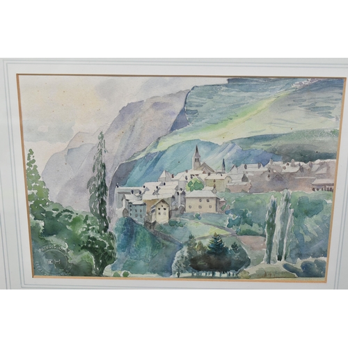 440 - STUDIO OF ELEANOR HUGHES (1882-1959) A CONTINENTAL HILLSIDE LANDSCAPE WITH VILLAGE, unsigned, Eleano... 