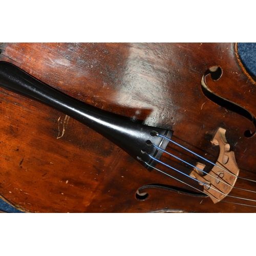 441 - TWO CELLOS, comprising a French cello, length 120cm, body length 74cm, hand written label inside sta... 