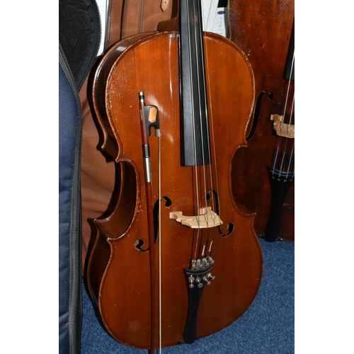 441 - TWO CELLOS, comprising a French cello, length 120cm, body length 74cm, hand written label inside sta... 