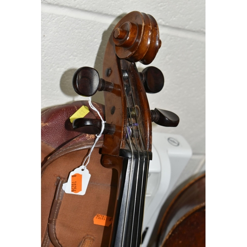 441 - TWO CELLOS, comprising a French cello, length 120cm, body length 74cm, hand written label inside sta... 