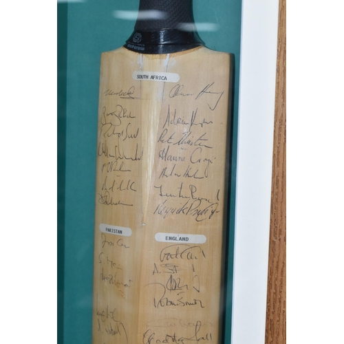 442 - A Cricket Bat in a sealed frame the reverse side is autographed by teams from South Africa, England,... 