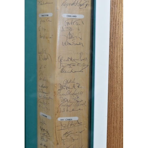 442 - A Cricket Bat in a sealed frame the reverse side is autographed by teams from South Africa, England,... 