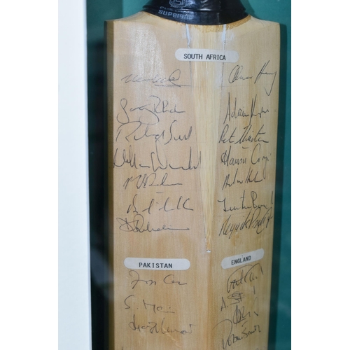 442 - A Cricket Bat in a sealed frame the reverse side is autographed by teams from South Africa, England,... 