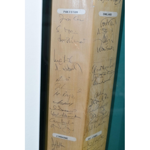 442 - A Cricket Bat in a sealed frame the reverse side is autographed by teams from South Africa, England,... 