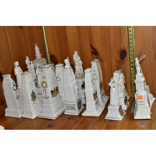 443 - A GROUP OF ASSORTED CRESTED WARE MINIATURE WW1 MEMORIALS, comprising an Upton Bros. memorial with a ... 