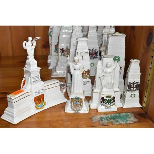 443 - A GROUP OF ASSORTED CRESTED WARE MINIATURE WW1 MEMORIALS, comprising an Upton Bros. memorial with a ... 