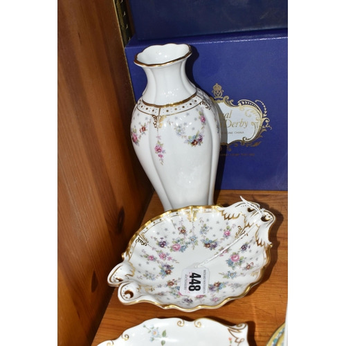 448 - A GROUP OF ROYAL CROWN DERBY PORCELAIN, comprising a boxed 'Royal Antoinette' tray silver No.1 trink... 