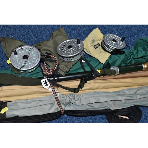 452 - A COLLECTION OF VINTAGE FISHING RODS AND REELS, to include two Fosters of Ashbourne 'The Perfect Spl... 