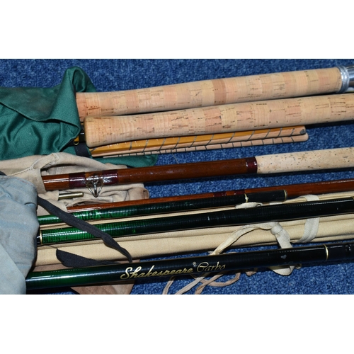 452 - A COLLECTION OF VINTAGE FISHING RODS AND REELS, to include two Fosters of Ashbourne 'The Perfect Spl... 