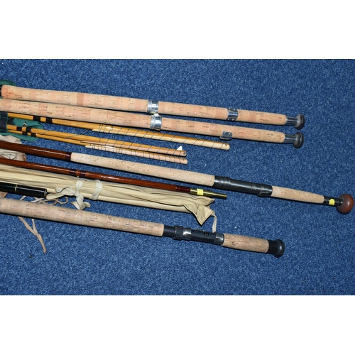 452 - A COLLECTION OF VINTAGE FISHING RODS AND REELS, to include two Fosters of Ashbourne 'The Perfect Spl... 